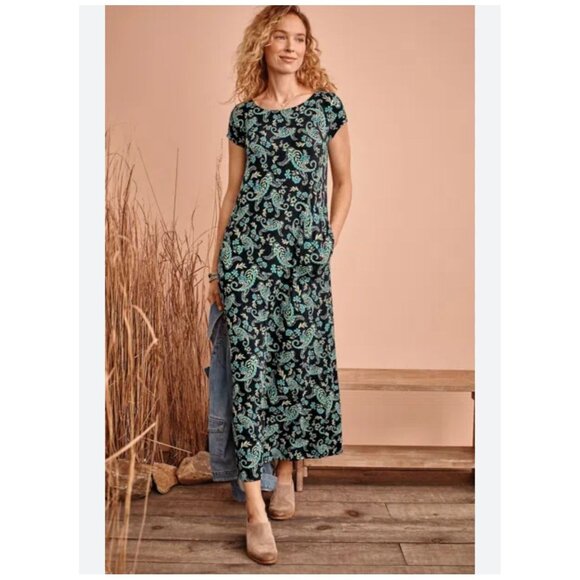 J.JIll Women size XL Petite Pleated V-Back Maxi Dress Tapestry Paisley - Picture 1 of 10
